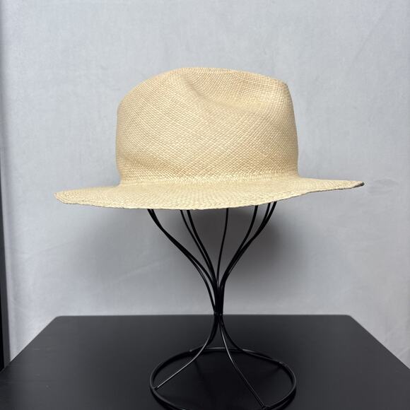 Van Palma Diana Panama Hat Small Ecru Straw Handwoven Gold-Plated Brooch Classic - Picture 5 of 9